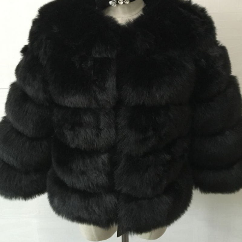 Women's Faux Fur Crew Neck Shaggy Jacket Winter Cropped Top Coat Warm ...