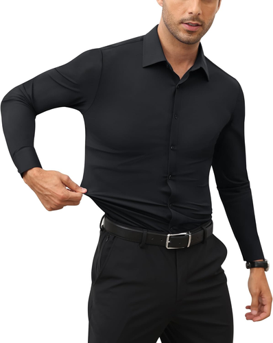 Stretch Mens Dress Shirts Long Sleeve Slim Fit Dress Shirts for Men Muscle Fit B - Picture 7 of 13