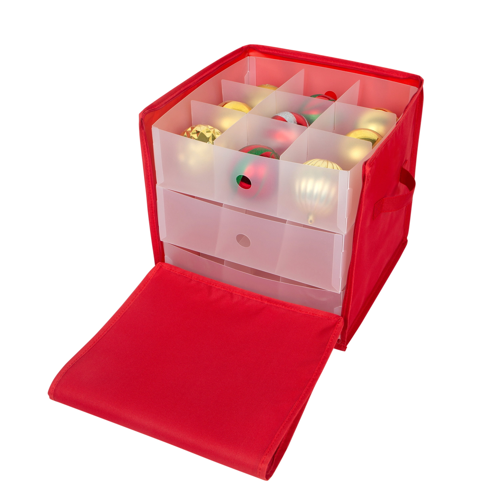 27 Count Stackable Christmas Ornament Storage Box, Polyester Red, 12