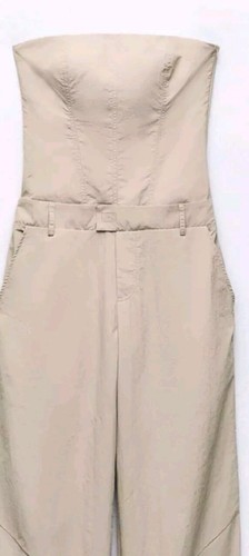 Zara Woman’s Strapless Jumpsuit Beige Tan size xs strech - Picture 2 of 6