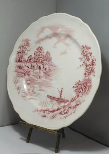 2 DINNER PLATES MEAKIN ENGLISH BRIDGES 10" TILFORD BRIDGE PINK Red White - Picture 4 of 8