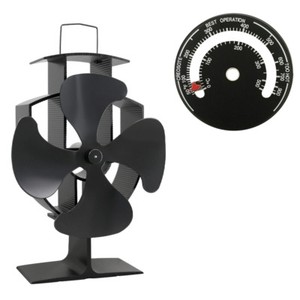 4-Blade Heat Powered Wood Log Burning Fire Burner Mini Stove Top Fan Thermometer 4-Blade Heat Powered Wood Log Burning Fire Burner Mini Stove Top Fan Thermometer
