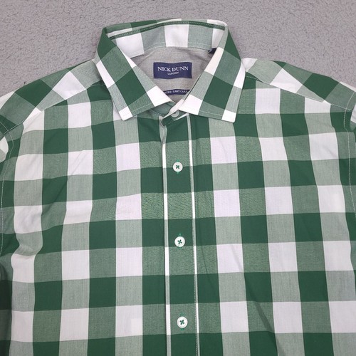 Nick Dunn London Hemd Herren Medium 15,5 32/33 grün Gingham kariert Button Down - Bild 3 von 12