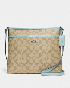 NWT-Coach-F29210-Signature-Coated-Canvas-Crossbody-File-Bag-Light-Blue-Brown