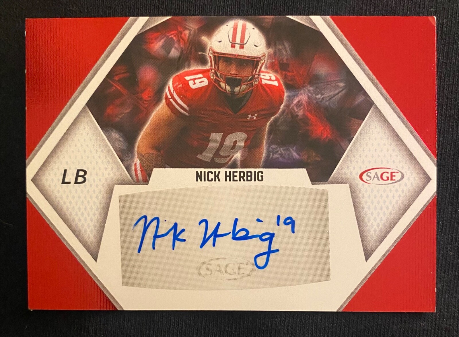 2023 SAGE - Autographs Red #A-NH2 Nick Herbig ( RC)Wisconsin/Pittsburgh Steelers