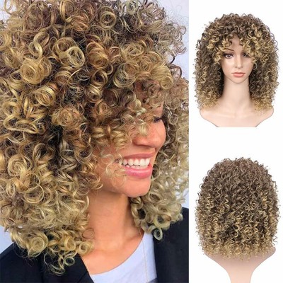 Ombre Brown Blonde Wigs For Black Women Short Curly Wig For