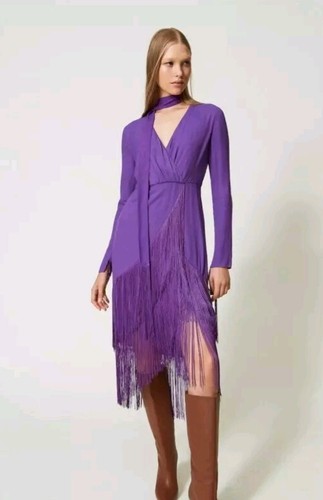 TWINSET Milano Gr 40 Kleid aus Krepp mit Fransen NEU NP 319€ - Bild 3 von 9