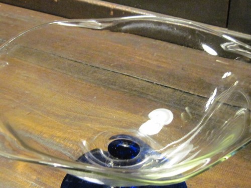 CRYSTAL SAPPHIRE HANDBLOWN CRYSTAL CONSOLE BOWL WITH ROLLED EDGES MARKED PH - Picture 3 of 4