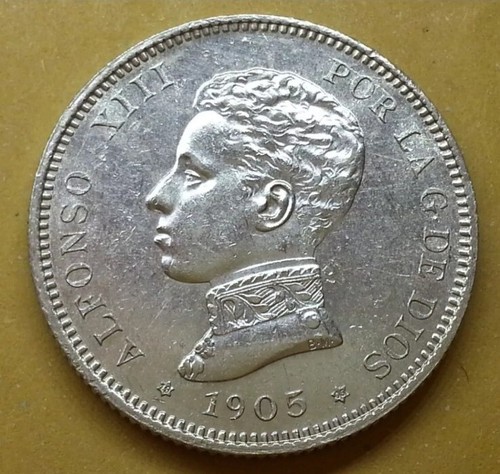 2 pesetas plata Alfonso XIII 1905*(19,05) SC. SIN CIRCULAR Brillo Original - Imagen 5 de 11