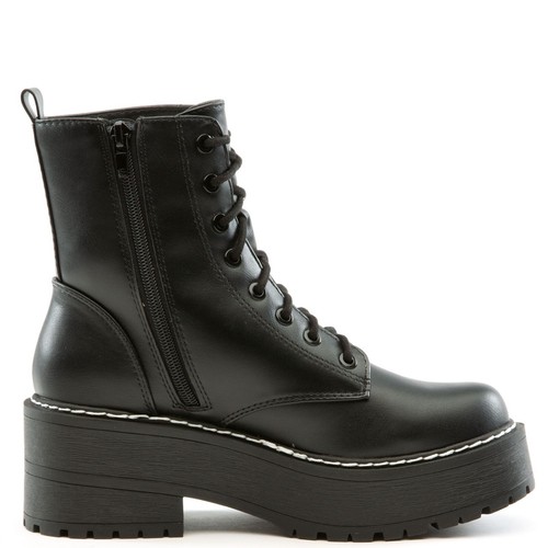 New Womens Lace-Up Combat Ankle Boot Booties Chunky Platform Block Heel Lug Sole - Picture 8 of 20