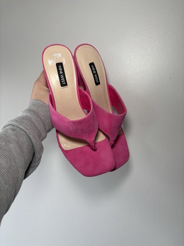 Nine West Gogo Women's Pink Suede Thong Block Heel Dress Sandals Size 7.5 - Picture 8 of 9