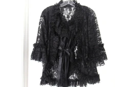 DELORES Poirette ILGWU Black Silky Lace Teddy Romper Bodysuit Cover-up Small NEW