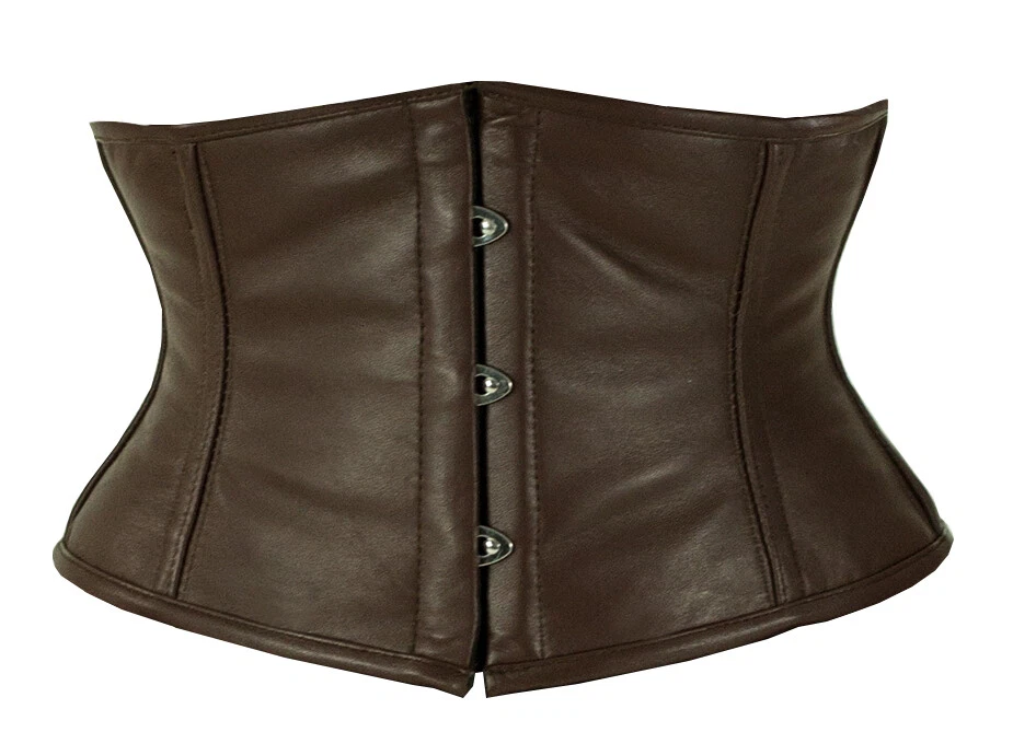 Cincher Shaper Mini Waspie Full Steel Bone Spiral Sexy Soft Brown Leather  Corset