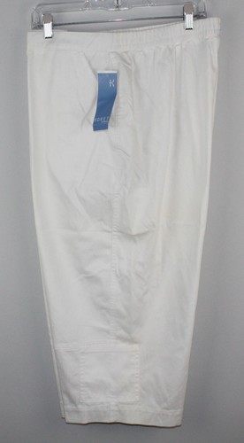 KORET Women's White Capri Pants Plus SZ 20W Stretch Pockets Zip Elastic Cotton - Picture 2 of 11