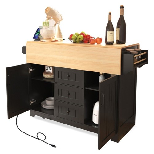 55.7'' Large Kitchen Island with 2 Drop Leaf Rolling Kitchen Cart on 5 Wheels - Picture 10 of 24