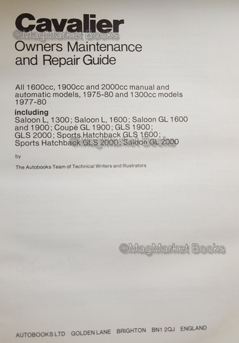 VAUXHALL CAVALIER · 1975-80 · WORKSHOP MANUAL · AUTOBOOKS · 1980 - Picture 3 of 3
