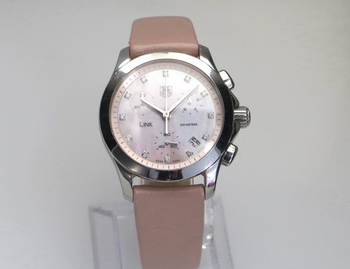 Tag Heuer 33mm Link Pink MOP Diamond Chronograph CJF1313 Ladies Swiss Watch - Picture 10 of 13