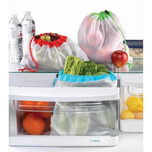 Reusable Mesh Produce Storage Bags Set of 6 Washable Fruit Vegetable Storage - Picture 2 of 3