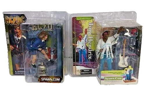 McFarlane Toys AC/DC ANGUS YOUNG and JIMI HENDRIX Action Figures 2001 Spawn NIP - Picture 1 of 3