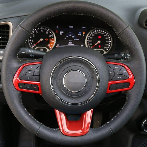 For 2015-2021 Jeep Renegade Compass 3pcs Red Car Steering Wheel Frame Cover Trim - Picture 5 of 12