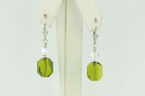 Graphic Crystals made with Swarovski Drop Dangle Earrings 925 Sterling Silver - Picture 3 of 16