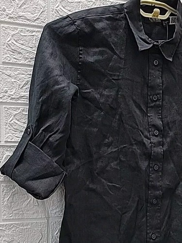 New Lauren Ralph Lauren Roll Tab Sleeve Linen Button Up Shirt Black Size Medium - Picture 2 of 5