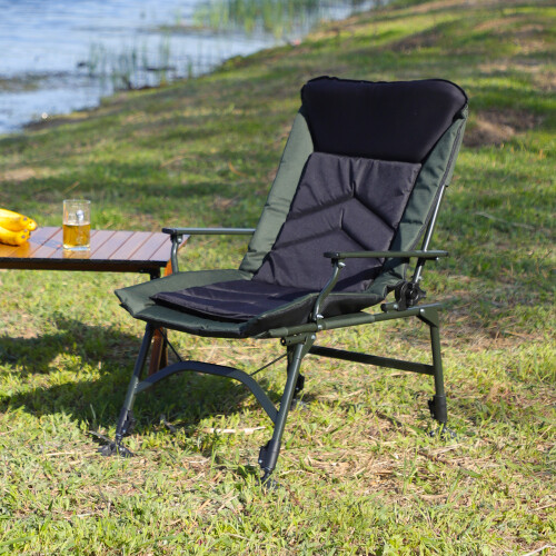 Camping Lounge Chair Folding Reclining Camping Chair Adjustable Backrest Green