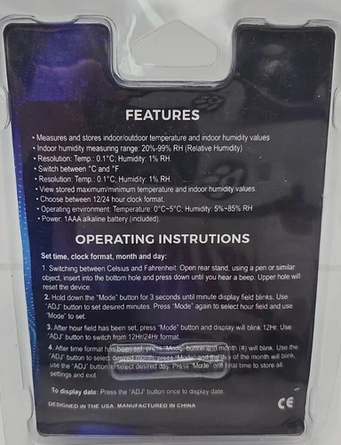 Grower's Select Digital Thermometer & Hygrometer Clock Humidity Alarm Lg Display - Picture 2 of 2