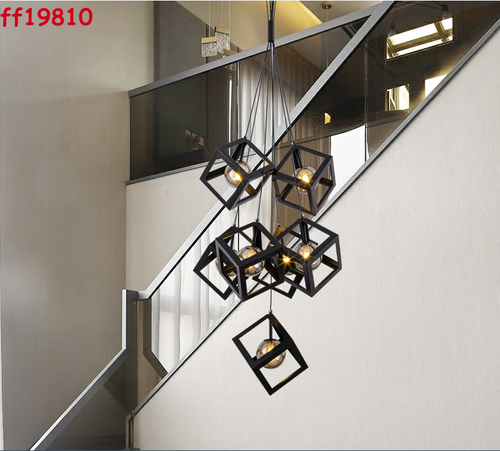 Staircase Chandelier Modern Cube Glass Ball Black Pendant Fixture Cluster Lights - Picture 7 of 11