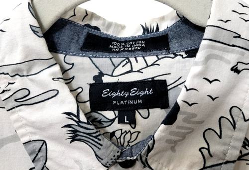 Eighty Eight Platinum Retro Hawaiian Shirt Sz L White Black Gray Cotton - Picture 4 of 4