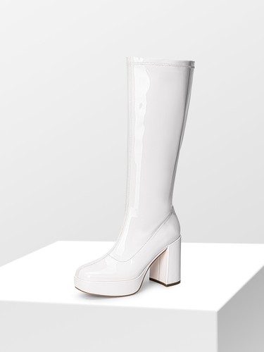Women Square Toe Gogo Boots Platform Chunky Heel Side Zipper Knee High Boots - Picture 2 of 26