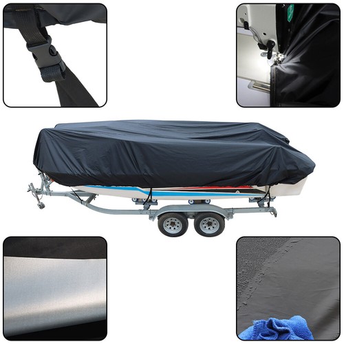 Heavy 600D Marine Grade Polyester Canvas Trailerable Waterproof Boat Cover Black - Picture 4 of 15