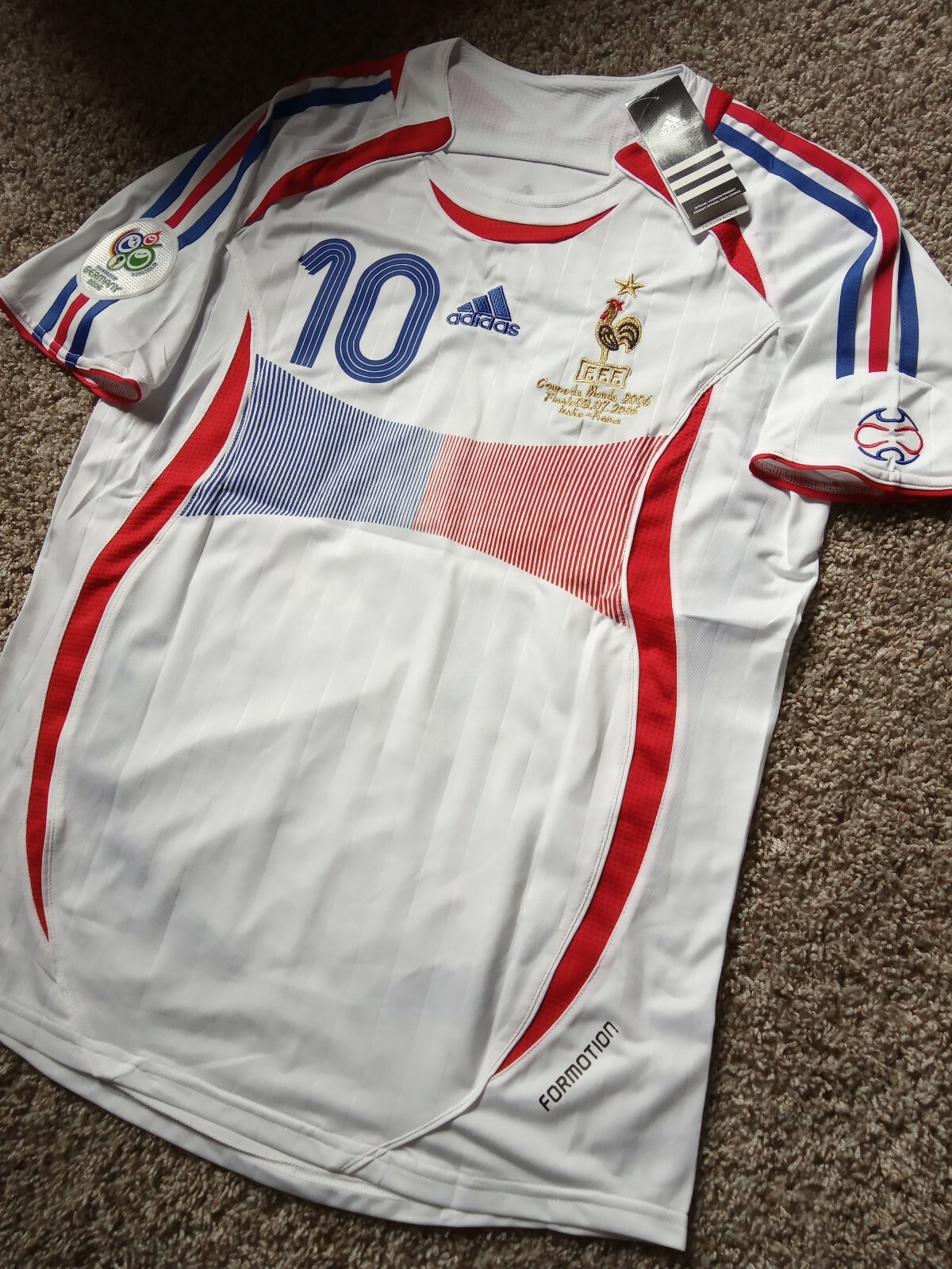 Nuevo visitante 2006 Alemania Copa del Mundo Francia Jersey Camisa Adidas Formotion Zidane Final Nuevo visitante 2006 Alemania Copa del Mundo Francia Jersey Camisa Adidas Formotion Zidane Final