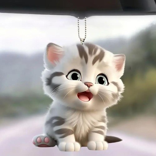 Espejo retrovisor decorativo acrílico plano lindo gato coche colgante B8J7 - Imagen 6 de 21
