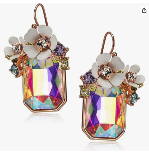Betsey Johnson Rectangular Flower Cluster Drop Earrings NWT - Picture 1 of 7