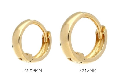 14K Solid Gold Plain Huggie Hoop Earrings  9mm 12mm - Picture 4 of 8