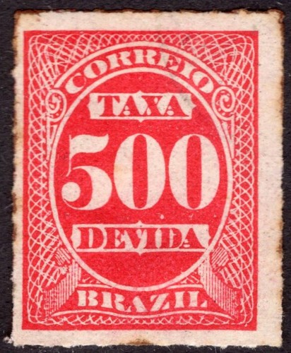 BRAZIL 1889 POSTAGE DUE STAMP Sc. # J 7 MH VARIETY TRASPOSED IMPRESSION - Picture 2 of 2