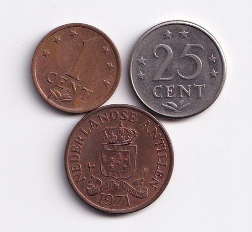 Drei Niederländische Antillen Münzen, 1, 2 1/2 und 25 Cent, 1970, 1971 - Bild 2 von 2