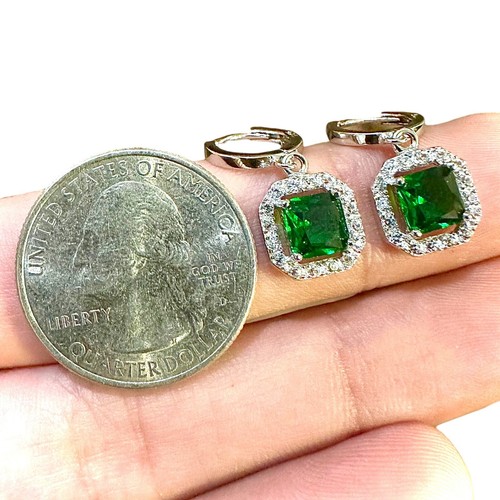 Green Emerald Dangle Drop Earrings for Women Sterling silver 925 lab-created - Picture 4 of 11