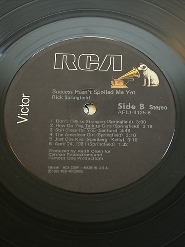 RICK SPRINGFIELD "SUCCESS HASN'T SPOILED ME YET" 1982 RCA AFL1-4125 - Picture 13 of 13
