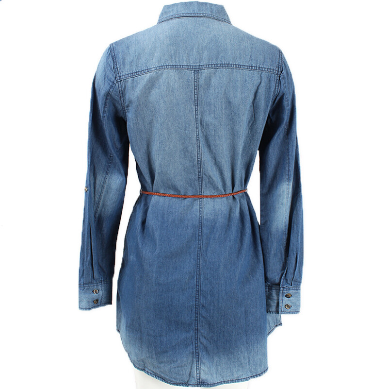 Women's Roll Up Long Sleeve Denim Shirt Dress with Belt | eBay