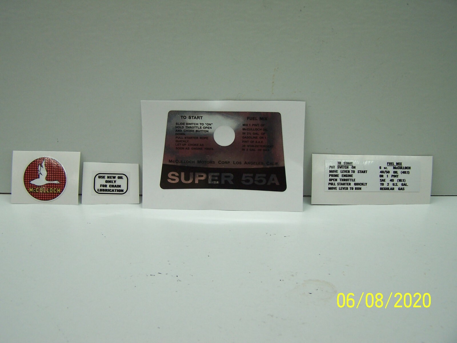 McCulloch Super 55A Chainsaw 4 Piece Decal Set eBay