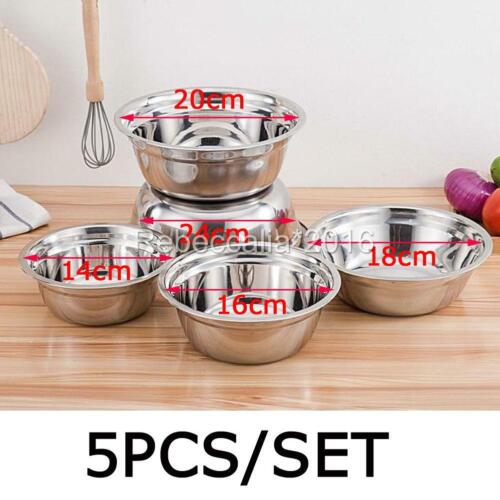 5PCS Stainless Steel Bowl Polished Round Mixing Bowl Salad Baking Basin AUS - Picture 2 of 11