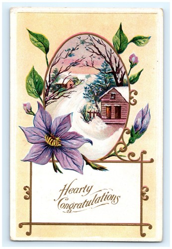 1910 Embossed Postcard "Hearty Congratulations" - Picture 2 of 3