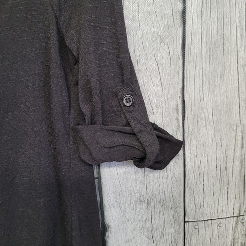 No Boundaries Top Womens Large (11-13) Black V-Neck Roll Tab Sleeve Pullover Top - Picture 4 of 7