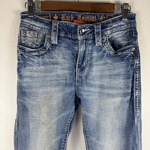 Rock Revival Katydid Size 26 Mid Rise Bootcut Rhinestone Jeans Y2K Bling Pockets - Picture 3 of 16