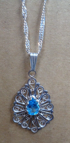 ESTATE JEWELRY .925 Sterling ITALY Turquoise Blue Pendant Twisted Necklace 24" L - Picture 3 of 11