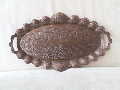 Authentic Turkish Coffee Tea Zamak Serving Tray Copper Handmade Ottoman Motif