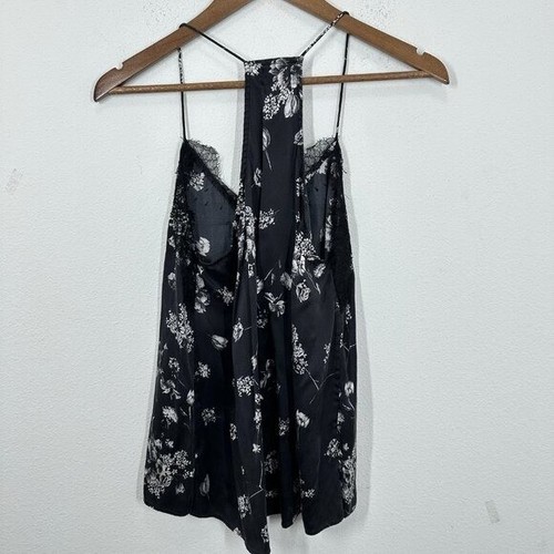 Cami NYC Nero Pizzo Floreale Racerback Delicata 100% Seta Camicia Tank Femminile M - Foto 3 di 8