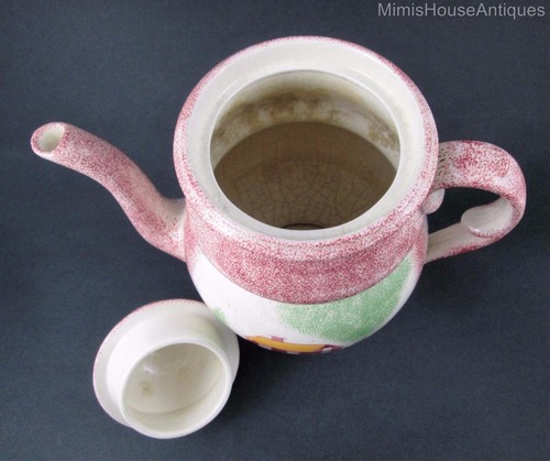 SCHOOL HOUSE Red SPATTERWARE pottery COFFEE POT spongeware - Mary Weaver 1960's - Picture 7 of 12